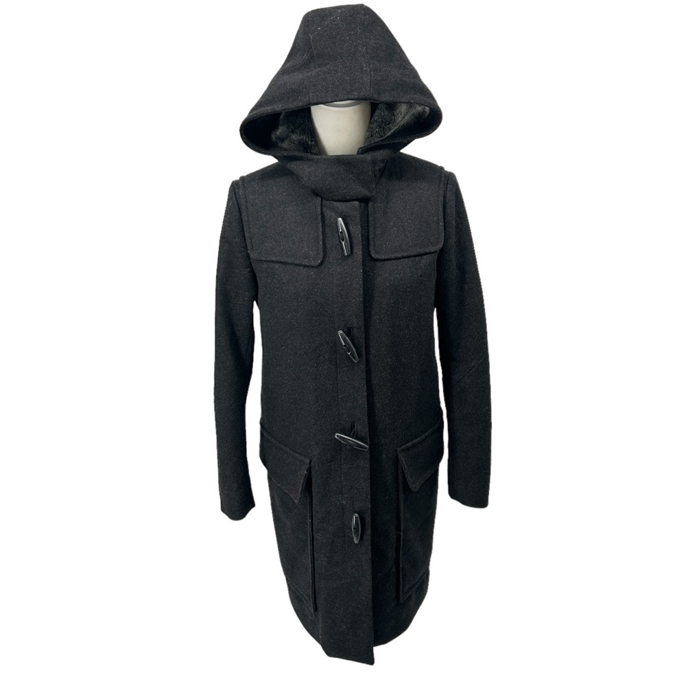 Rag & Bone Wool Hood Duffle Coat Classic Fit Frog Closure Quilted Lining Size 2